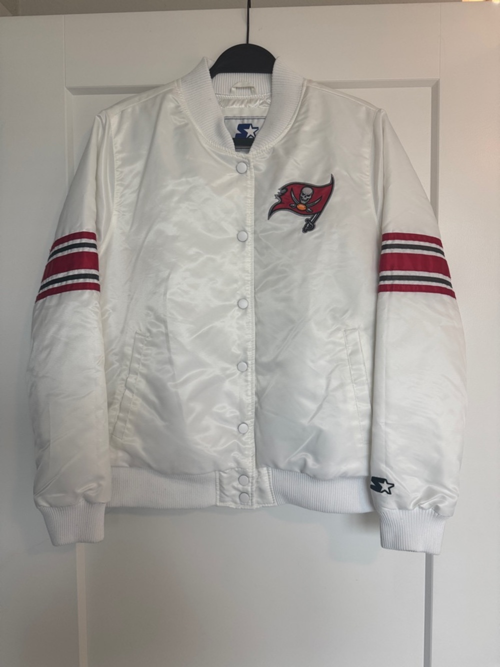 NFL Starter TB Buccaneers Women’s White Satin Bomber Jacket - L - NWT